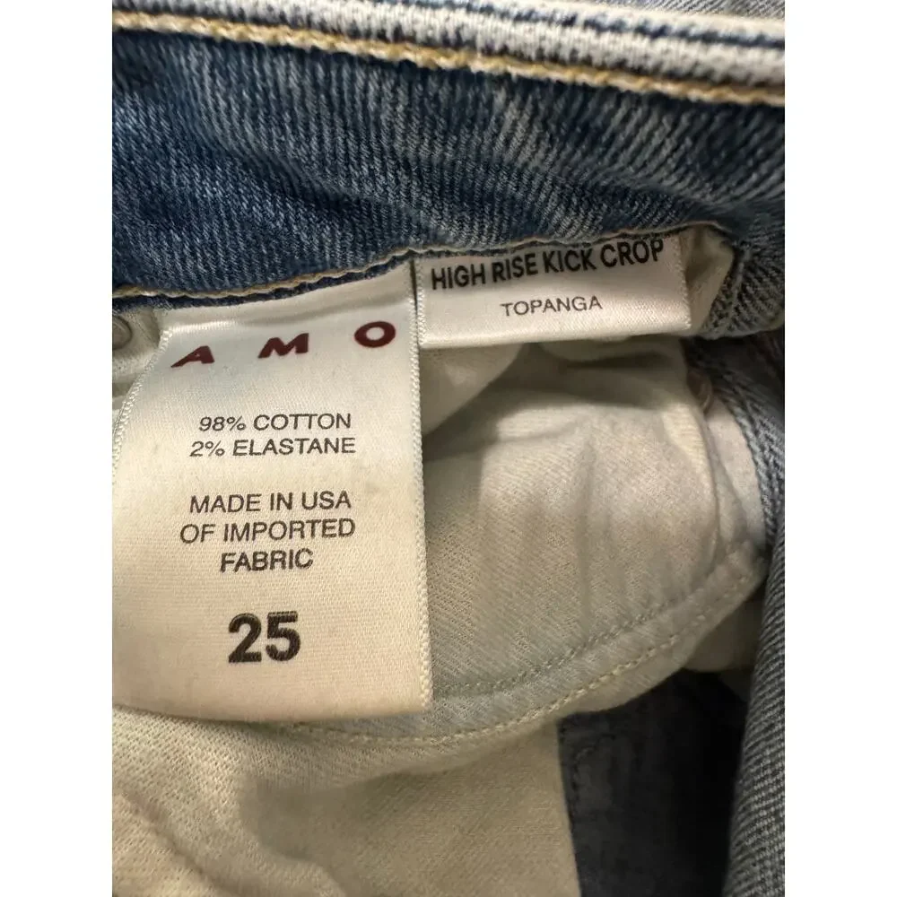 Amo High Rise Kick Crop Jeans Sz 25 Topanga Wash Chic Trendy Light Wash Flare - Picture 7 of 9